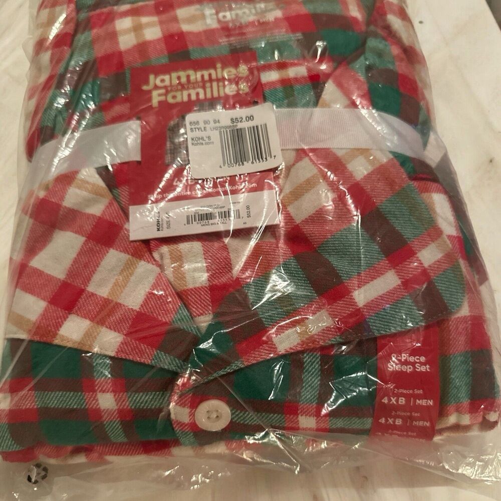 Mens Jammies For  Families Christmas Flannel Plaid Pajama Set 4XB NWT retail 52